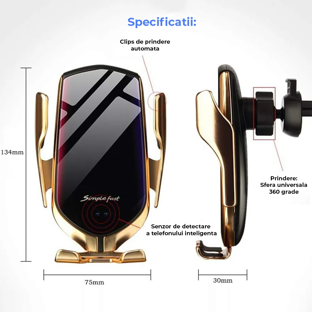 Specificatii Incarcator Wireless Auto Gold Fast Charge