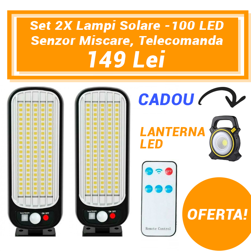 Set 2 lampi solare 100 led + cadou lanterna led