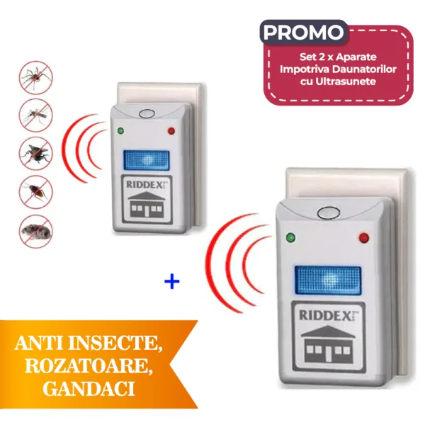 Set 2 x Aparate Impotriva Daunatorilor cu Ultrasunete - Antiinsecte, Rozatoare, Gandaci