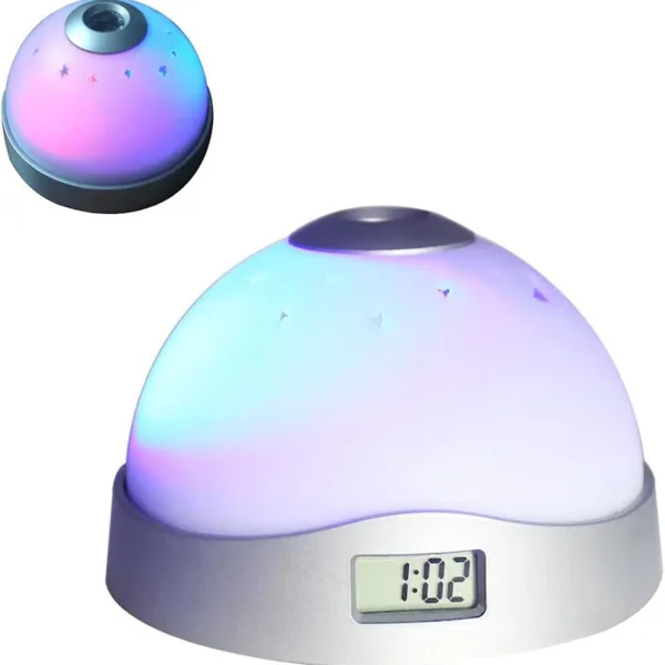 Ceas Digital si Lampa de Veghe cu Proiectie Holografica pe Tavan - Stelara, Lunara-_