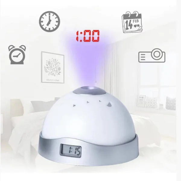 Ceas Digital si Lampa de Veghe cu Proiectie Holografica pe Tavan - Stelara, Lunara - imagine 4