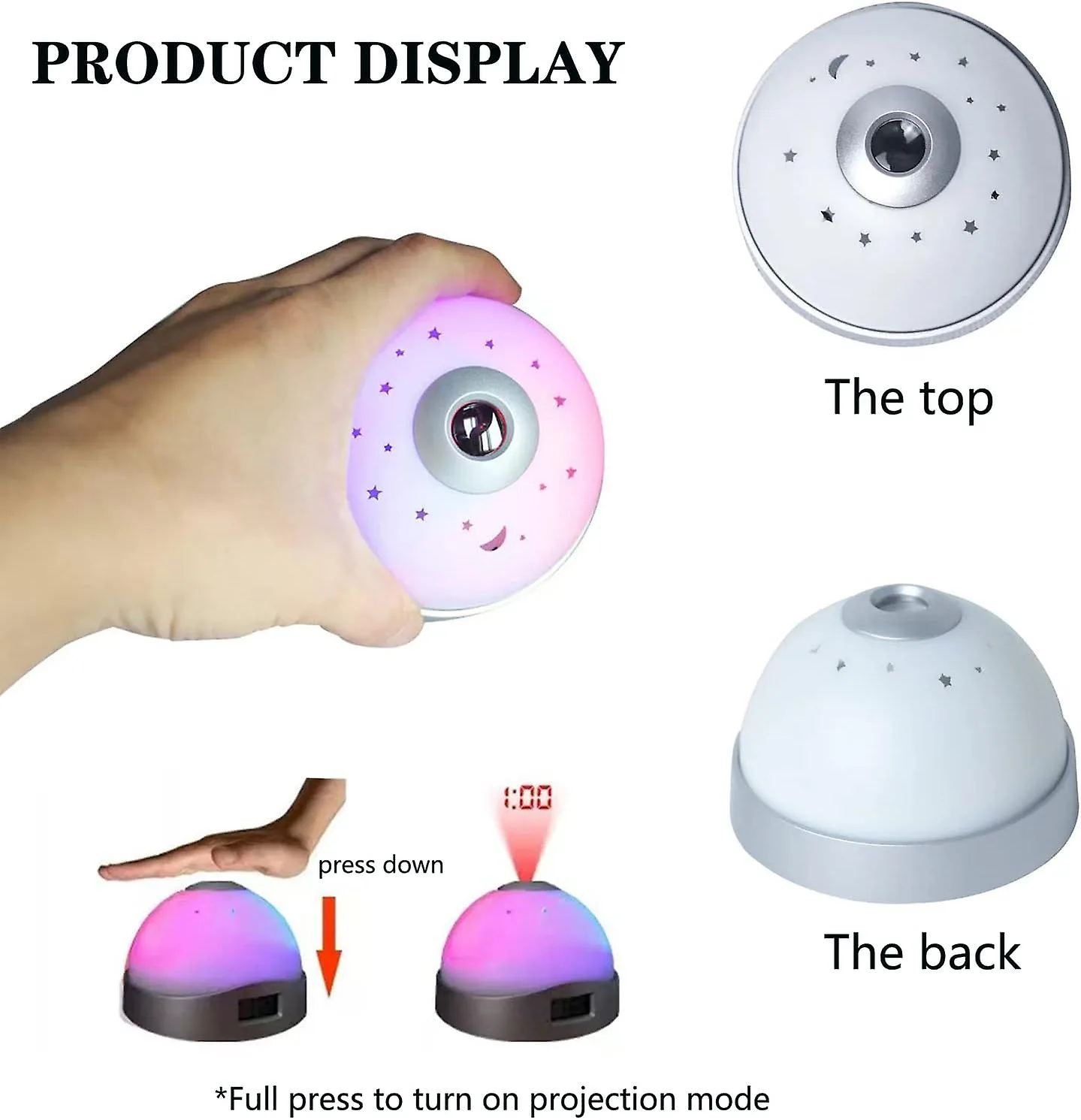 Ceas Digital si Lampa_de Veghe cu Proiectie Holografica pe Tavan – Stelara, Lunara