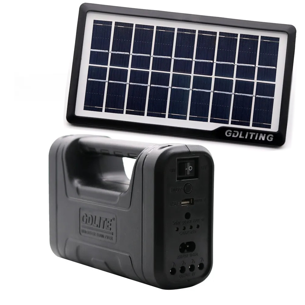 Kit Sistem de Iluminare Solara, Portabil cu panou Fotovoltaic, LED, 3 x Becuri, Lanterna, Iesire USB, Incarcator