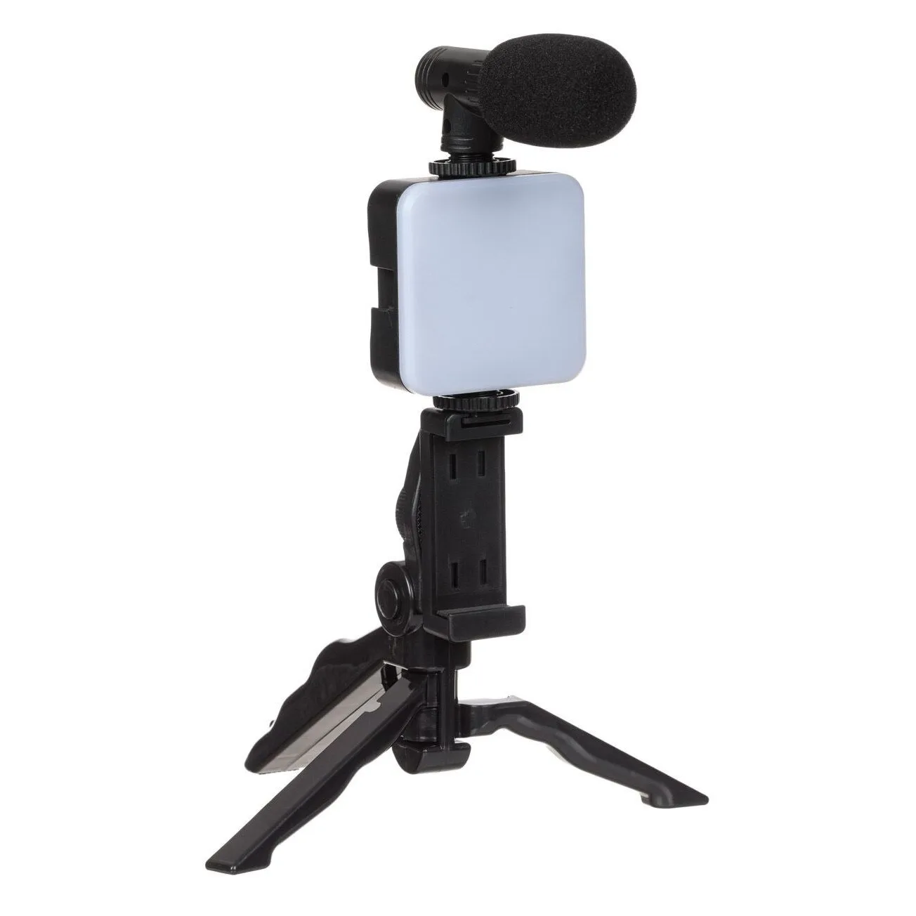 Kit Video Vlogging, Streaming, Twitch, Tiktok, Streamlabs, cu trepied, lampa LED, microfon si suport pentru telefon mobil