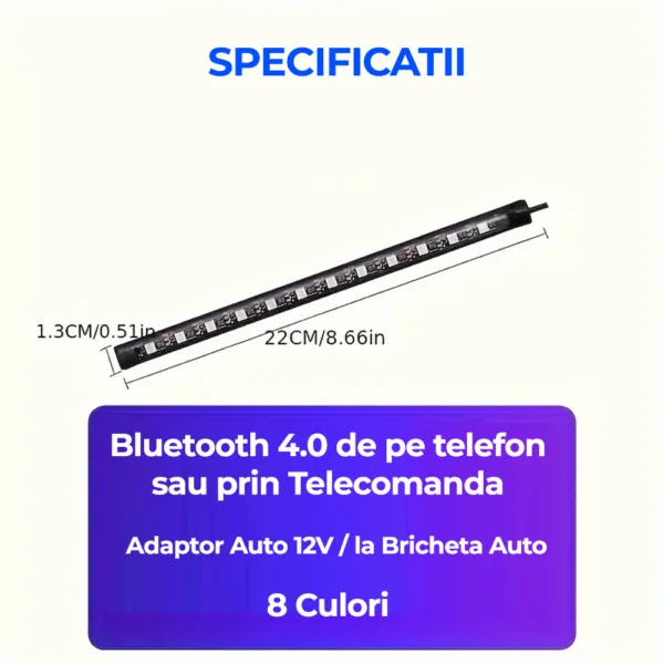 Kit x 4 buc Lumini interioare LED pentru masina, 8 Culori, Ambiental, Telecomanda, Bluetooth--