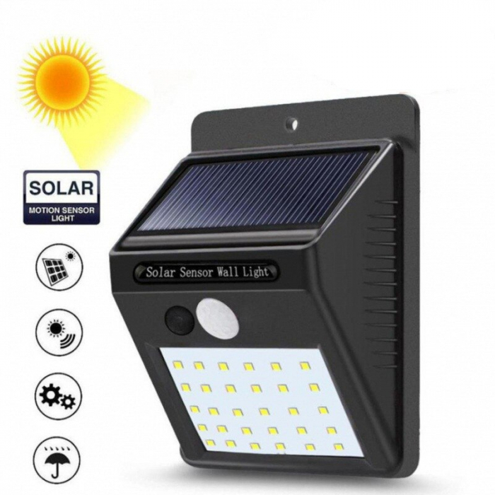 Lampa Solara cu 30 LED-uri, Senzor de Miscare, Acumulator Li-Ion, 1200 mAh, Oprire Automata, IP65 Resist
