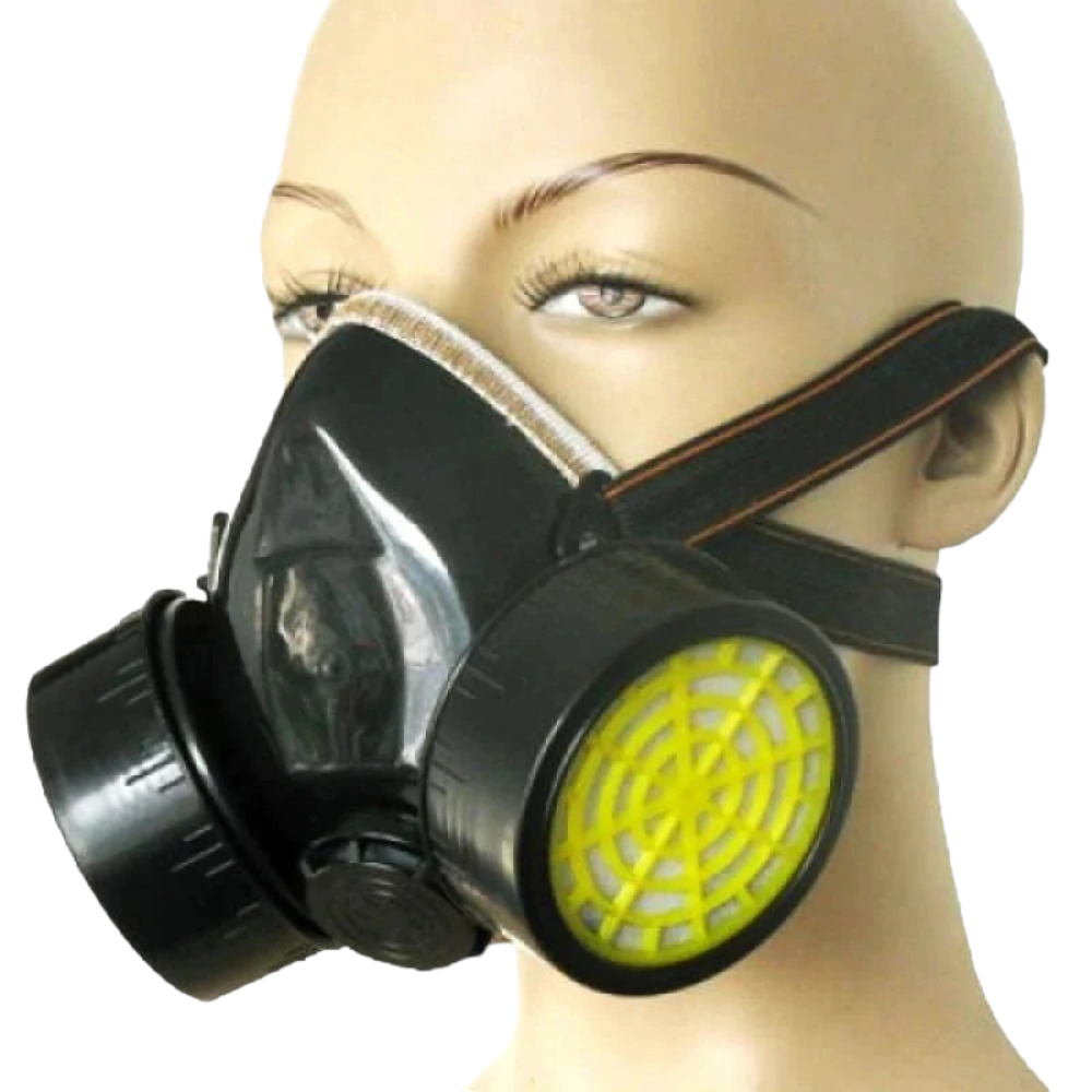 Masca de protectie cu 2 filtre de carbon activ si ochelari, anti praf si-vapori, anti-poluare