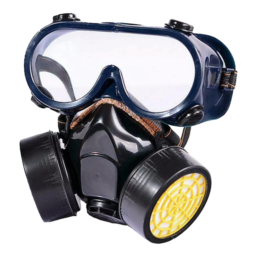 Masca de protectie cu 2 filtre de carbon activ si ochelari, anti praf si vapori, anti-poluare