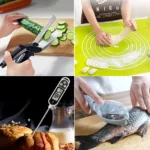 Pachet 4 x Produse Foarfeca pentru legume + Plansa din Silicon pentru Framantat aluat 65x45 cm + Termometru Alimentar + Curatato