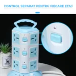 Prelungitor turn, vertical cu 12 x Prize, 3 x porturi USB, 3 x Intrerupatoare