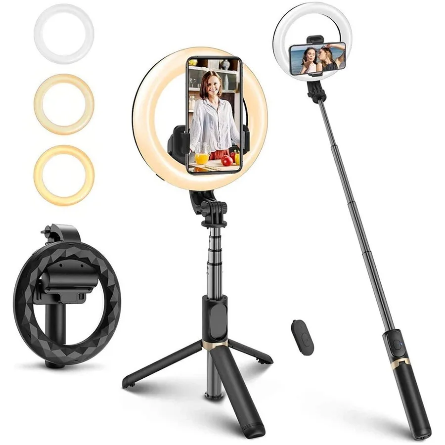 Selfie Stick cu Trepied, Profesional, Lumina Circulara LED, Tiktok, Youtube, Twitch, Profesional