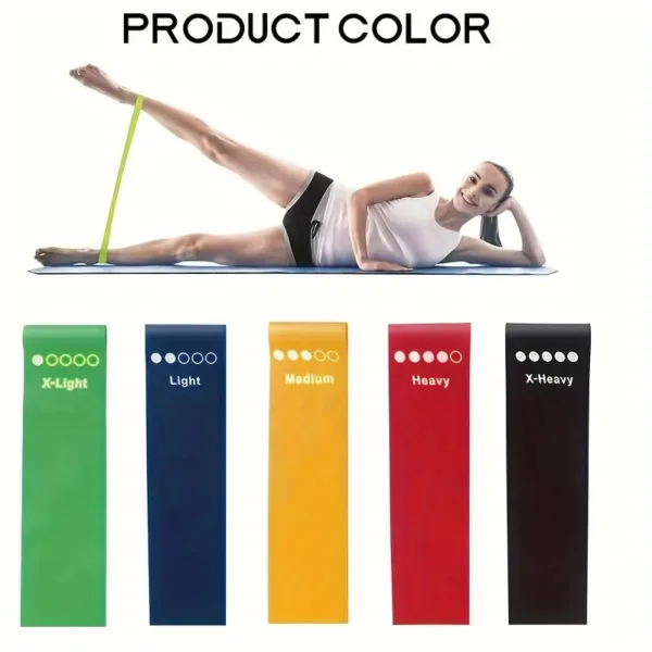 Set 5 x Benzi Elastice pentru Fitness, Yoga, Antrenamente, Exercitii Fizice, Gimnastica de Recuperare, cu 5 nivele de dificultate-