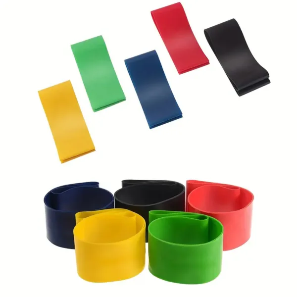 Set 5 x Benzi Elastice pentru Fitness, Yoga, Antrenamente, Exercitii Fizice, Gimnastica de Recuperare, cu 5 nivele de dificultate