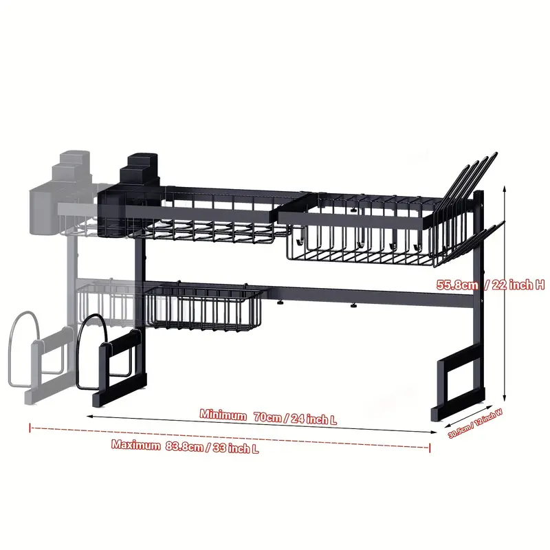 Suport de Uscare pentru Vase peste Chiuveta cu 2 niveluri, dimensiuni, Organizare si Depozitare V