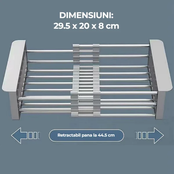 Suport de scurgere expandabil pentru chiuveta_spalare si uscare vase, fructe