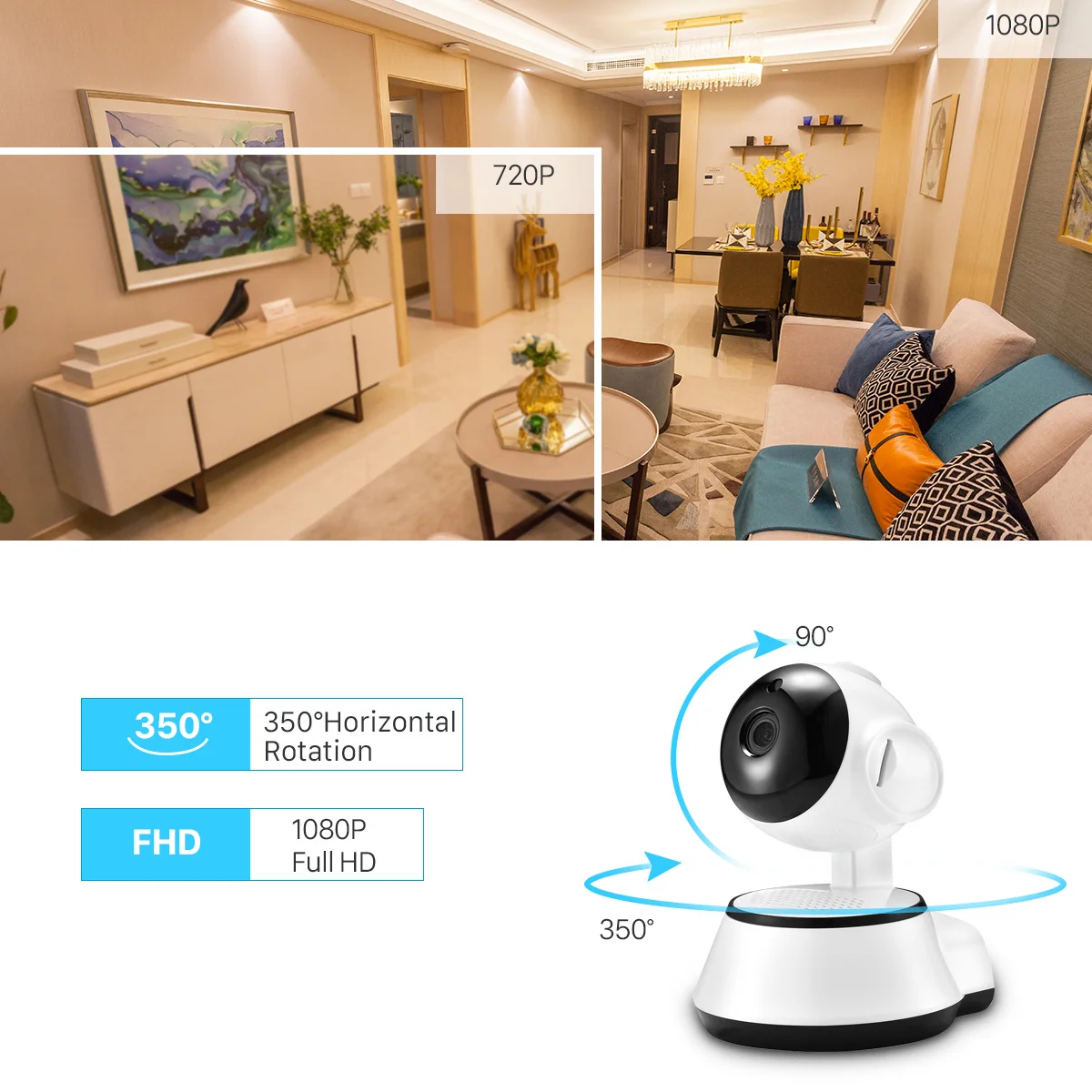 Camera de Supraveghere WIFI SMART pentru Interior, microSD Card, 720p, Senzor Miscare + CADOU CARD-32 GB