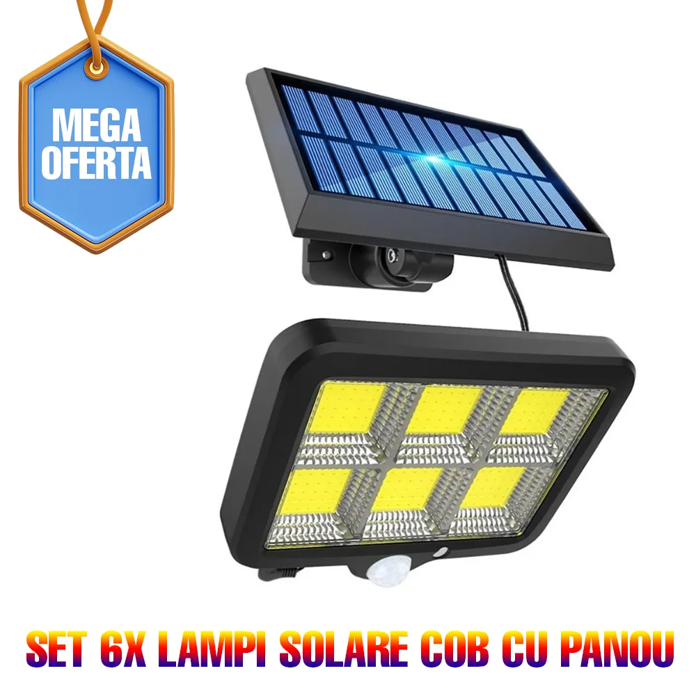 Pachet 6 x Lampi Solare 50W - 96 LED COB, cu PANOU MOBIL RELOCABIL